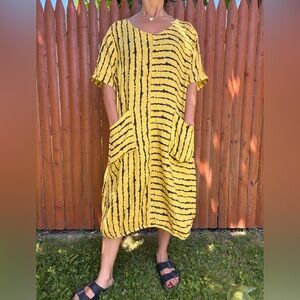 Italian Linen Yellow Striped  Dress